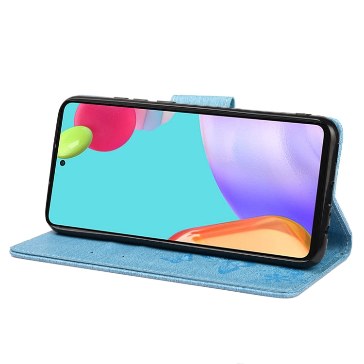 For Samsung Galaxy A33 5G Butterfly Embossed Horizontal Flip Leather Phone Case with Card Slot & Holder(Blue)
