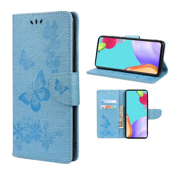 For Samsung Galaxy A33 5G Butterfly Embossed Horizontal Flip Leather Phone Case with Card Slot & Holder(Blue)
