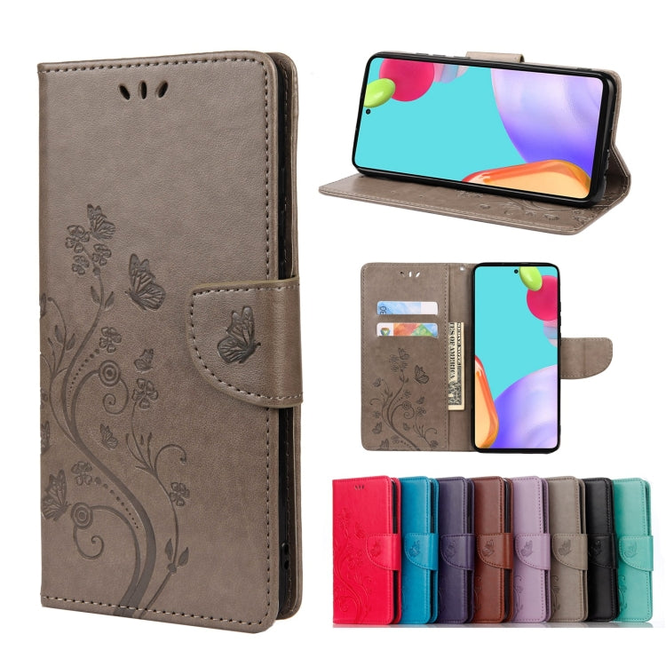 For Samsung Galaxy A33 5G Butterfly Flower Pattern Horizontal Flip Leather Phone Case with Card Slot & Holder(Grey)