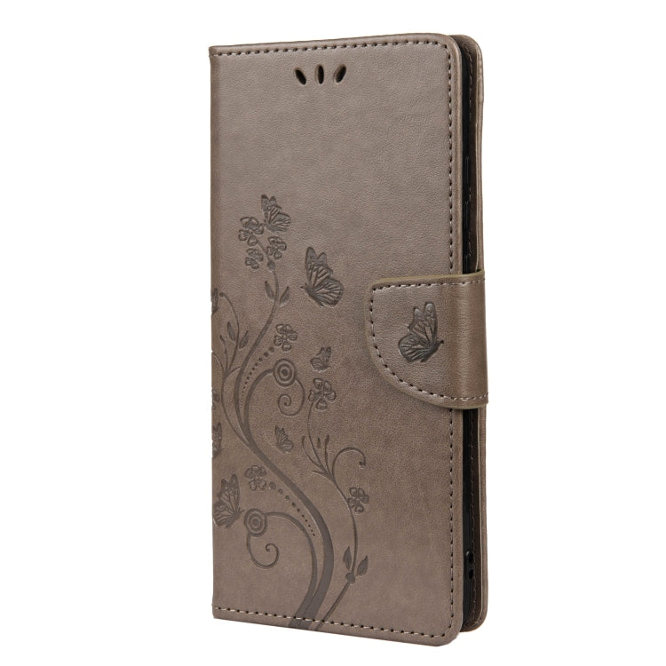 For Samsung Galaxy A33 5G Butterfly Flower Pattern Horizontal Flip Leather Phone Case with Card Slot & Holder(Grey)
