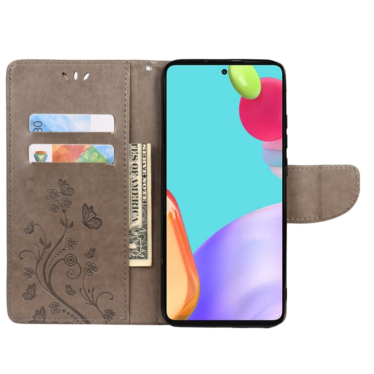 For Samsung Galaxy A33 5G Butterfly Flower Pattern Horizontal Flip Leather Phone Case with Card Slot & Holder(Grey)