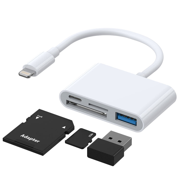 JOYROOM S-H142 4 in 1 8 Pin to SD / TF Card + 8 Pin Charge + USB Interface OTG Camera Reader Adapter(White)