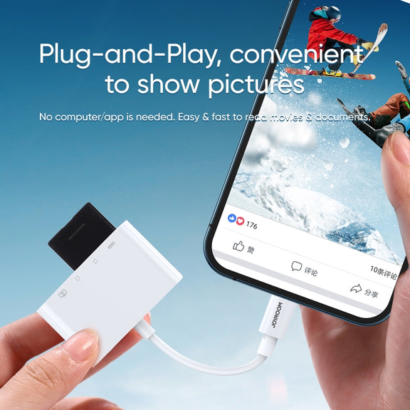 JOYROOM S-H142 4 in 1 8 Pin to SD / TF Card + 8 Pin Charge + USB Interface OTG Camera Reader Adapter(White)
