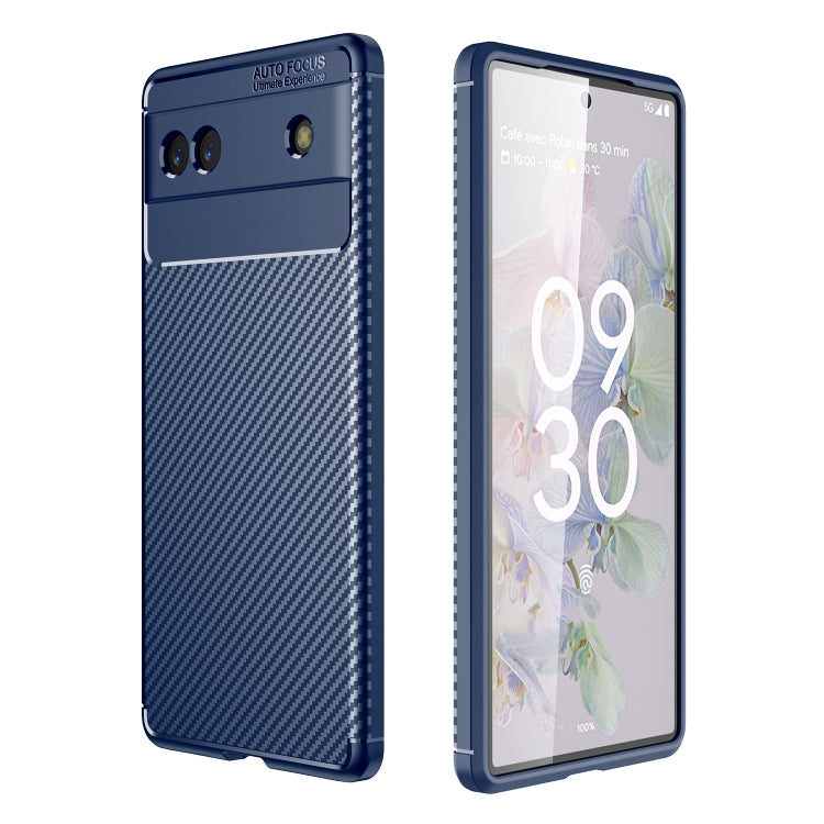 For Google Pixel 6a Carbon Fiber Texture Shockproof TPU Phone Case(Blue)