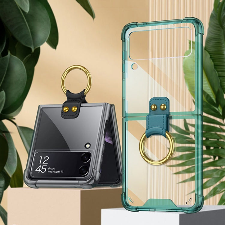 For Samsung Galaxy Z Flip3 5G GKK Shockproof Airbag Phone Case with Ring Holder(Transparent Green)