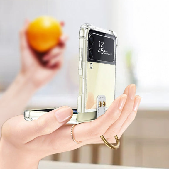 For Samsung Galaxy Z Flip3 5G GKK Shockproof Airbag Phone Case with Ring Holder(Transparent Green)