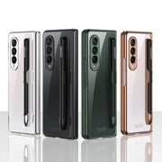 For Samsung Galaxy Z Fold3 5G GKK Integrated Electroplating + Glass Phone Case with Pen Slot(Gold)