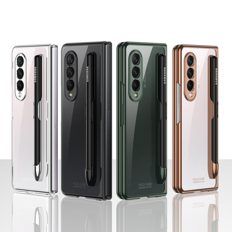For Samsung Galaxy Z Fold3 5G GKK Integrated Electroplating + Glass Phone Case with Pen Slot(Gold)