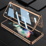 For Samsung Galaxy Z Fold3 5G GKK Integrated Electroplating + Glass Phone Case with Pen Slot(Gold)