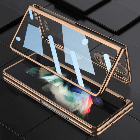 For Samsung Galaxy Z Fold3 5G GKK Integrated Electroplating + Glass Phone Case with Pen Slot(Gold)