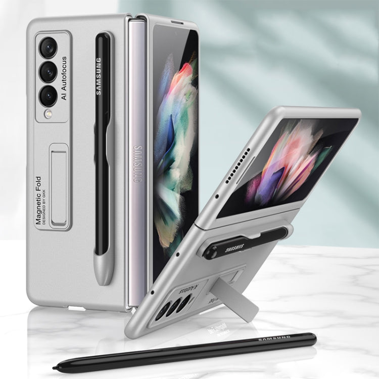 For Samsung Galaxy Z Fold3 5G GKK Ultra-thin PC Phone Flip Case with Holder & Pen Slot(Silver)