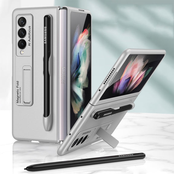 For Samsung Galaxy Z Fold3 5G GKK Ultra-thin PC Phone Flip Case with Holder & Pen Slot(Silver)