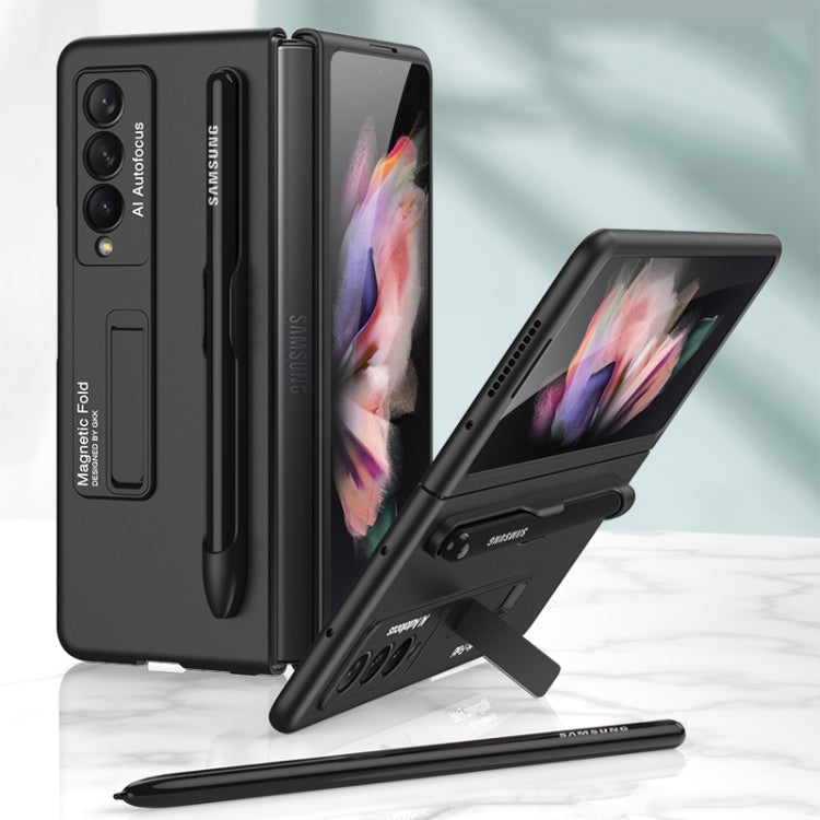 For Samsung Galaxy Z Fold3 5G GKK Ultra-thin PC Phone Flip Case with Holder & Pen Slot(Black)