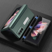 For Samsung Galaxy Z Fold3 5G GKK Magnetic Full Coverage Phone Flip Case with Holder(Dark Green)