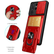For Samsung Galaxy S21 Ultra 5G Camera Cover Phone Case with Card Slot & Holder(Black)