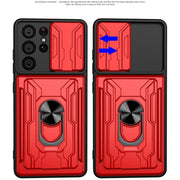 For Samsung Galaxy S21 Ultra 5G Camera Cover Phone Case with Card Slot & Holder(Black)