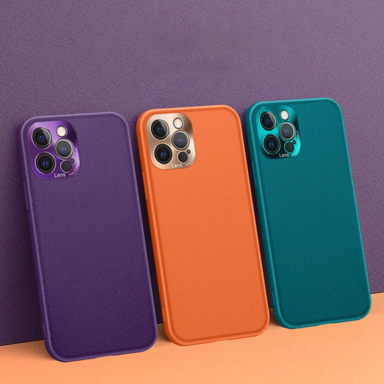 For iPhone 13 Pro Plain Skin Leather Case (Purple)