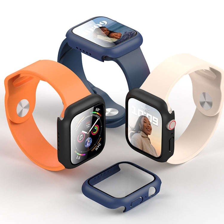 ROCK 2 in 1 PC Frame + Tempered Glass Protector Case For Apple Watch Series 9 / 8 / 7 41mm(Black) - Watch Cases by ROCK