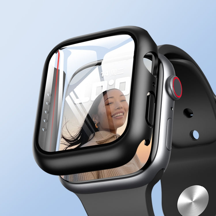 ROCK 2 in 1 PC Frame + Tempered Glass Protector Case For Apple Watch Series 9 / 8 / 7 41mm(Black) - Watch Cases by ROCK