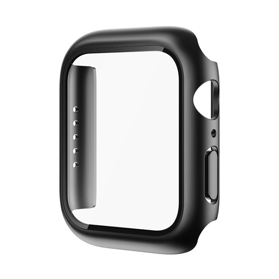 ROCK 2 in 1 PC Frame + Tempered Glass Protector Case For Apple Watch Series 9 / 8 / 7 45mm(Black) - Watch Cases by ROCK