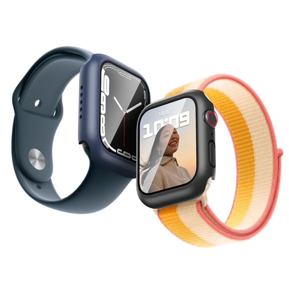 ROCK 2 in 1 PC Frame + Tempered Glass Protector Case For Apple Watch Series 9 / 8 / 7 45mmBlue) - Watch Cases by ROCK