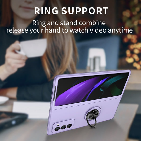 For Samsung Galaxy Z Fold2 5G Armor Ring Holder Phone Case(Purple)