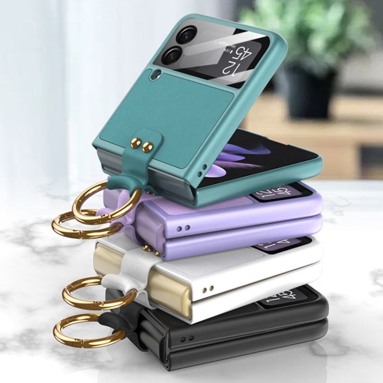 For Samsung Galaxy Z Flip3 5G GKK Ultra-thin PC + PU Phone Case with Ring & Strap(Dark Green)