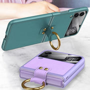 For Samsung Galaxy Z Flip3 5G GKK Ultra-thin PC + PU Phone Case with Ring & Strap(Dark Green)