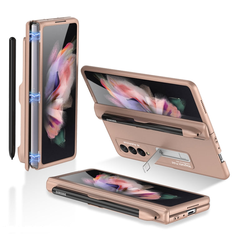 For Samsung Galaxy Z Fold3 5G GKK Magnetic Full Coverage Phone Flip Case with Pen Slot(Gold)