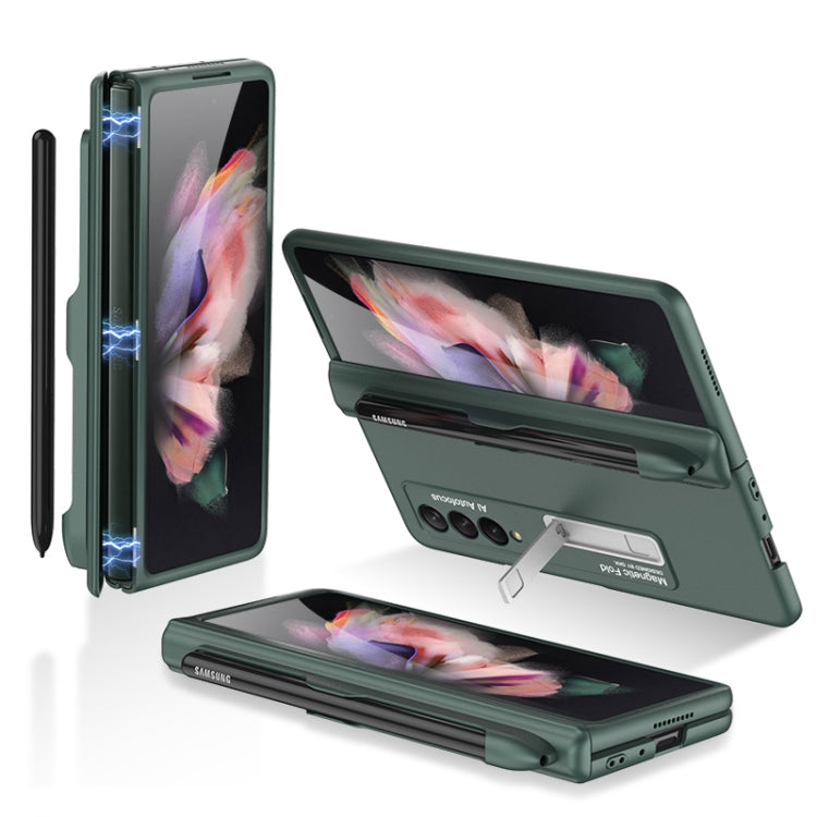 For Samsung Galaxy Z Fold3 5G GKK Magnetic Full Coverage Phone Flip Case with Pen Slot(Dark Green)
