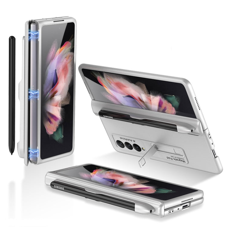 For Samsung Galaxy Z Fold3 5G GKK Magnetic Full Coverage Phone Flip Case with Pen Slot(Silver)