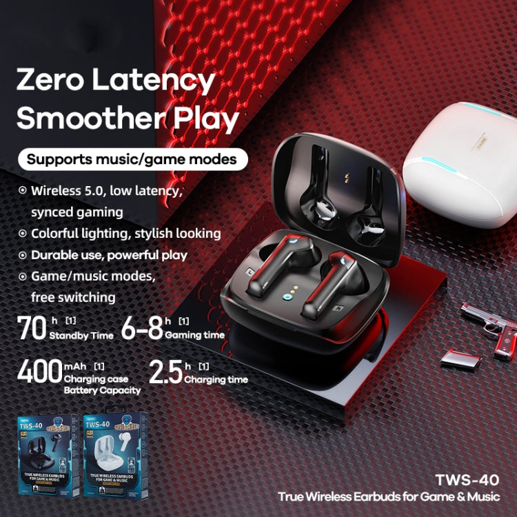 REMAX TWS-40 True Wireless Music Gaming Bluetooth Earphone(White)