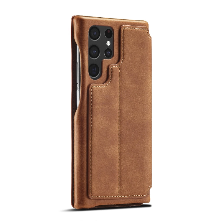 For Samsung Galaxy S22 Ultra 5G LC.IMEEKE Hon Ancient Series Horizontal Flip Leather Phone Case(Brown)