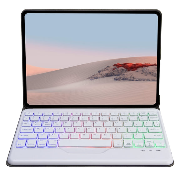 For Microsoft Surface Go 3 / 2 / 1 SFGOS Tri-color Backlit Tree Texture Bluetooth Keyboard Leather Case(Black + White)
