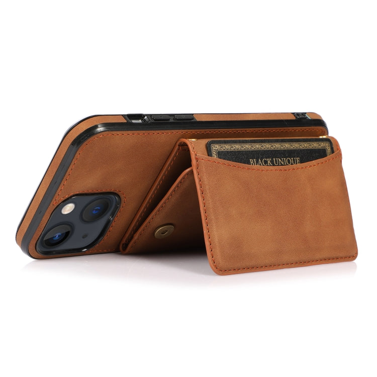 For iPhone 13 Three-fold Leather Phone Case with Card Slot & Wallet & Holder(Brown)