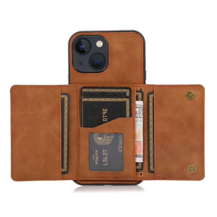For iPhone 13 Three-fold Leather Phone Case with Card Slot & Wallet & Holder(Brown)