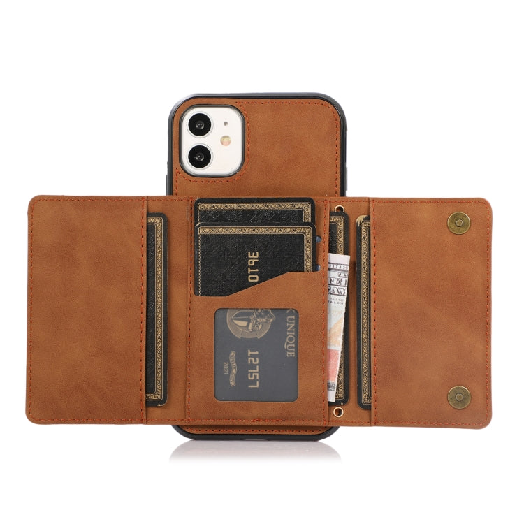 Three-fold Leather Phone Case with Card Slot & Wallet & Holder For iPhone 11(Brown)