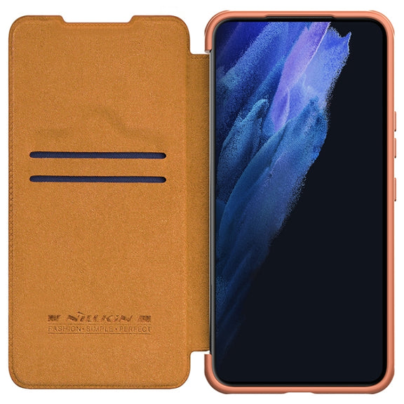 For Samsung Galaxy S22 5G NILLKIN QIN Series Pro Sliding Camera Cover Design Leather Phone Case(Brown)
