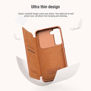 For Samsung Galaxy S22 5G NILLKIN QIN Series Pro Sliding Camera Cover Design Leather Phone Case(Brown)