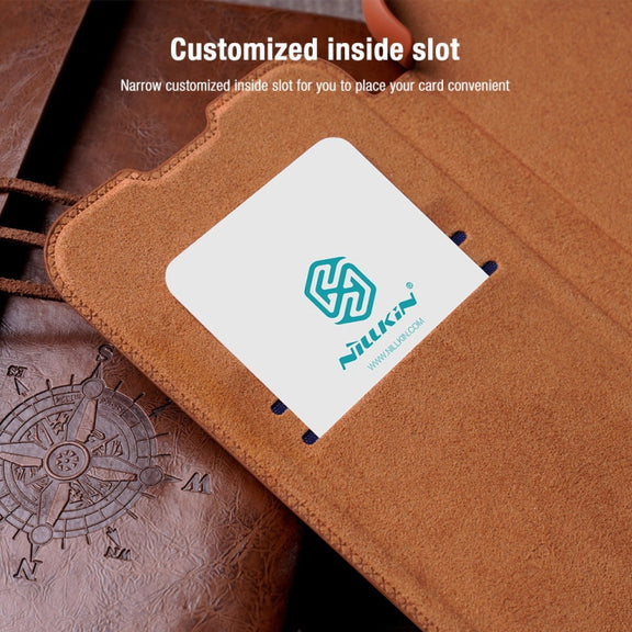 For Samsung Galaxy S22 5G NILLKIN QIN Series Pro Sliding Camera Cover Design Leather Phone Case(Brown)