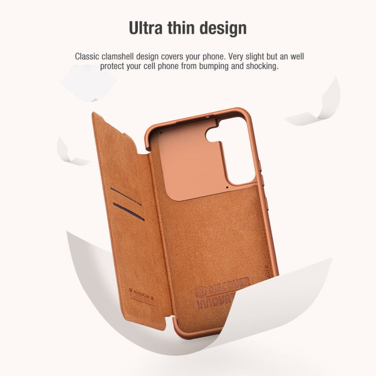 For Samsung Galaxy S22+ 5G NILLKIN QIN Series Pro Sliding Camera Cover Design Leather Phone Case(Brown)