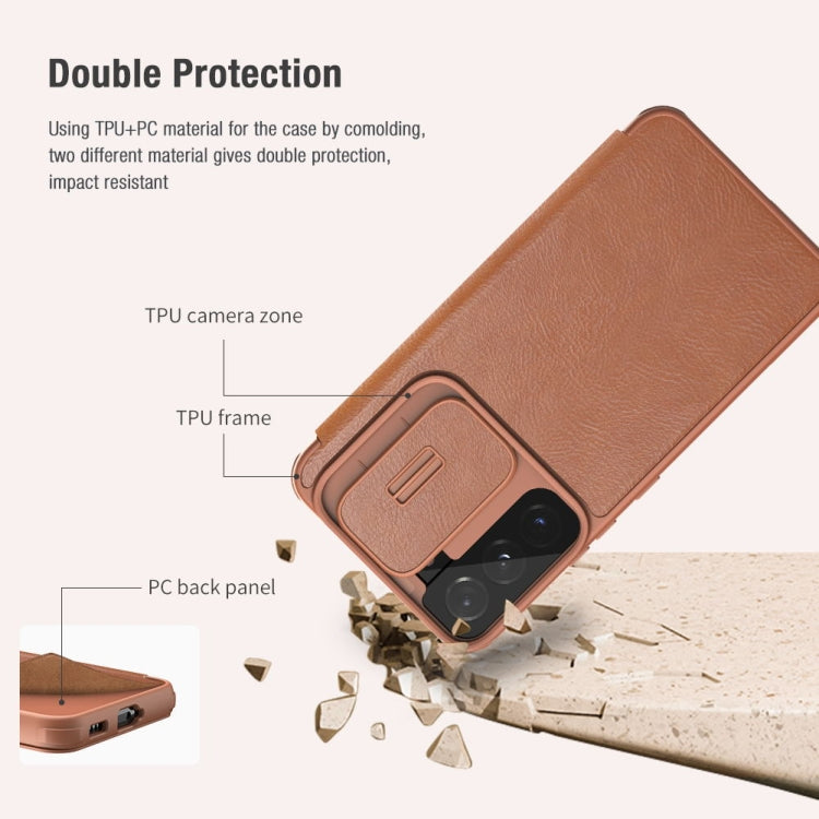 For Samsung Galaxy S22+ 5G NILLKIN QIN Series Pro Sliding Camera Cover Design Leather Phone Case(Brown)