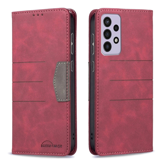 For Samsung Galaxy A73 5G Magnetic Splicing Leather Phone Case(Red)