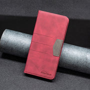 For Samsung Galaxy A73 5G Magnetic Splicing Leather Phone Case(Red)