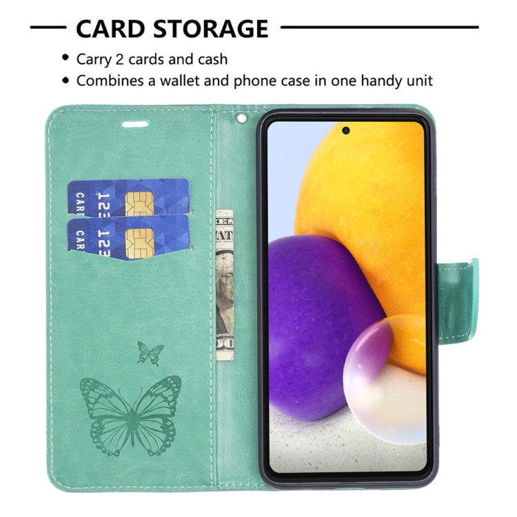 For Samsung Galaxy A73 5G Two Butterflies Embossing Leather Phone Case(Green)