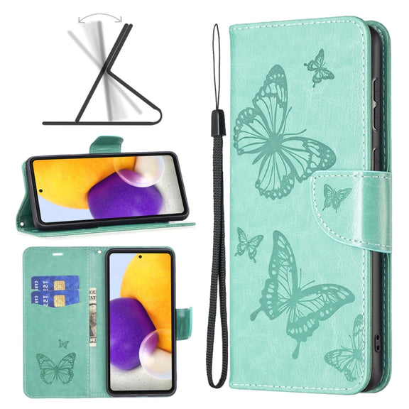 For Samsung Galaxy A73 5G Two Butterflies Embossing Leather Phone Case(Green)