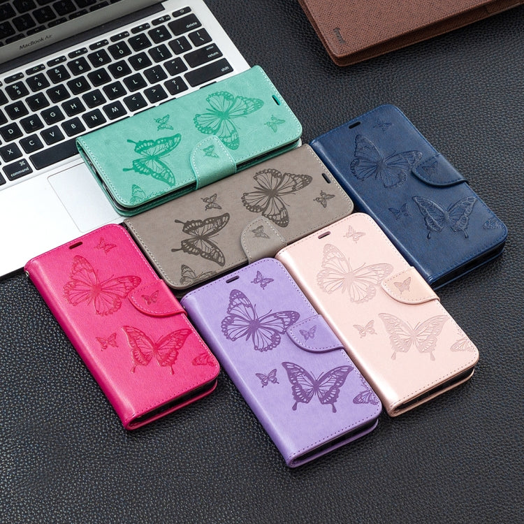 For Samsung Galaxy A73 5G Two Butterflies Embossing Leather Phone Case(Green)