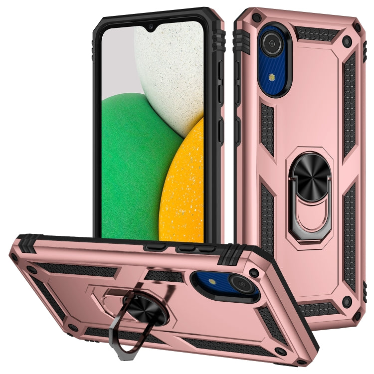 For Samsung Galaxy A03 Core 164mm Shockproof TPU + PC Phone Case with Holder(Rose Gold)