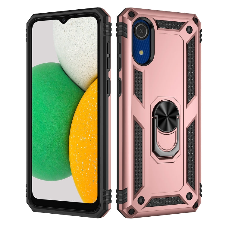 For Samsung Galaxy A03 Core 164mm Shockproof TPU + PC Phone Case with Holder(Rose Gold)