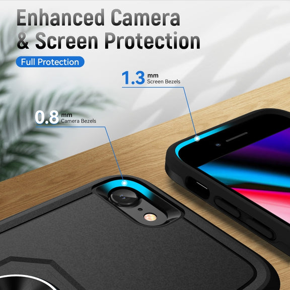 For iPhone SE 2022 / SE 2020 / 8 / 7 Pioneer Armor Heavy Duty PC + TPU Holder Phone Case(Black)